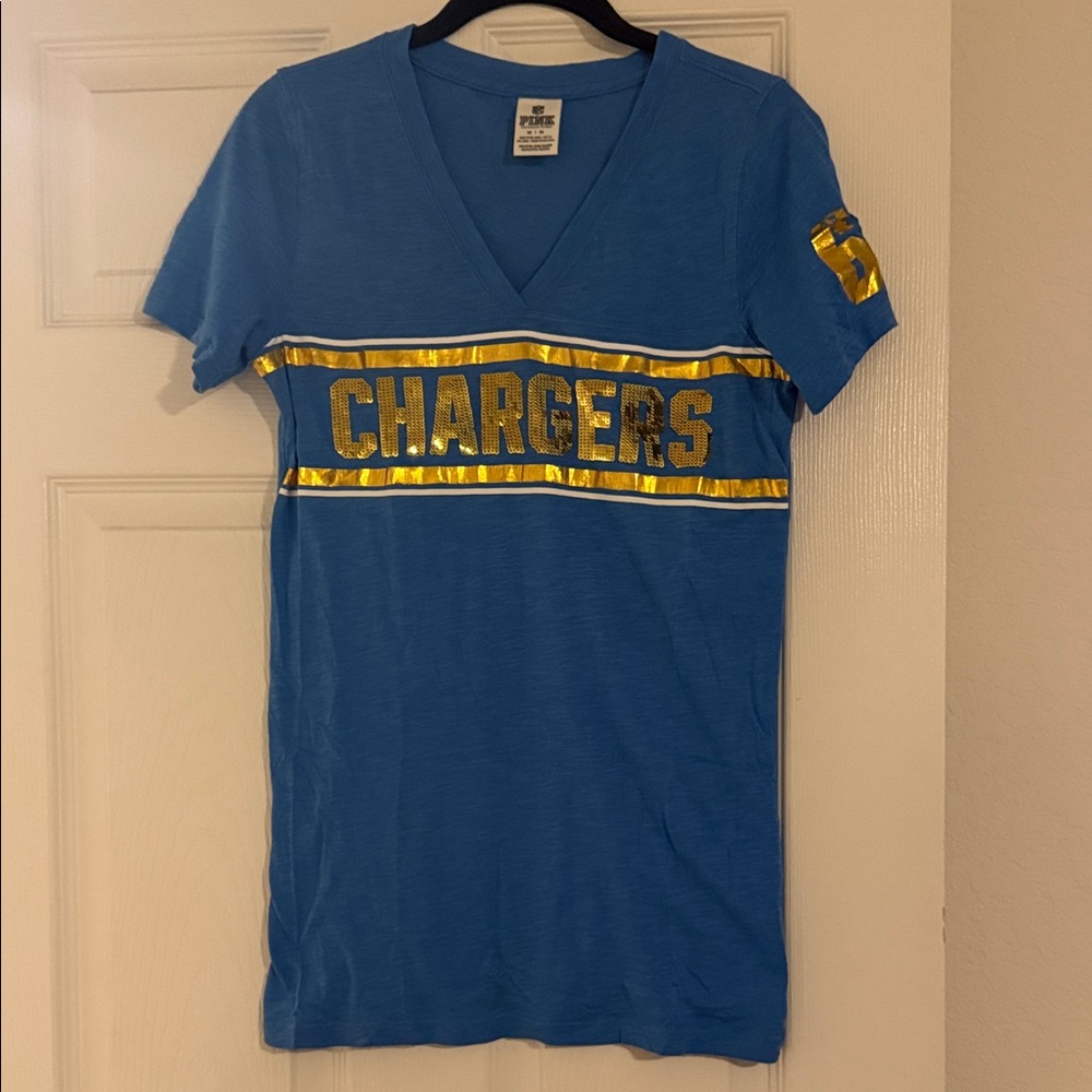 PINK - Blue Chargers V-Neck T-Shirt